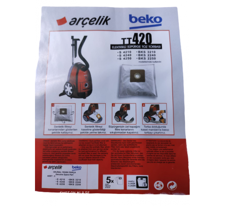 BEKO BKS-2240 C - BKS 5316 ELEKTRİKLİ SÜPÜRGE TOZ TORBASI ORJİNAL ( 5 ADET )